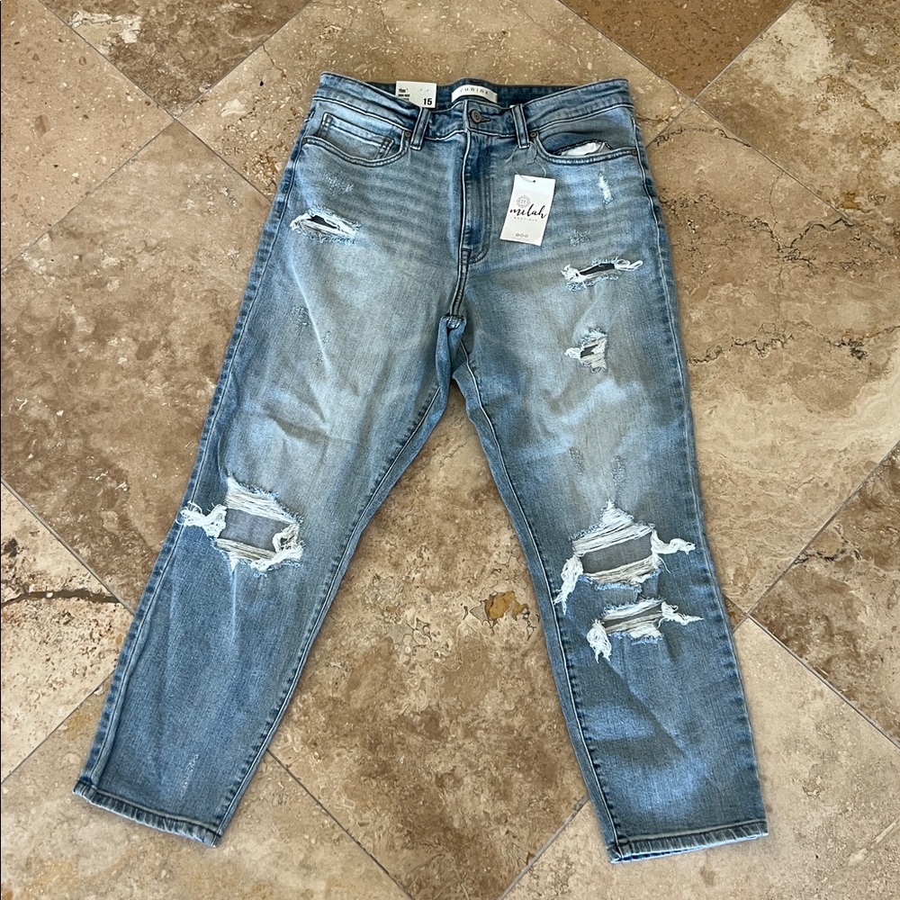 NWT Eunina Tobi Light Blue High Rise Distressed Cropped Jeans